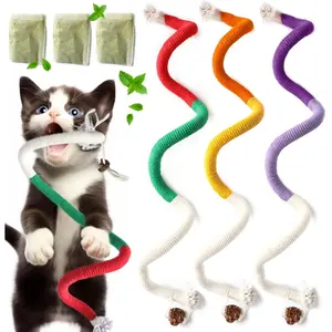 Cat Toys for Indoor Cats, Kitten Toys for Indoor Kittens, Catnip Rope Chew Toys for Teeth Cleaning, Interactive Cat String Toy, Kitty Kicker Toy, 3 Pack (Plus 3 Pouches of Catnip)