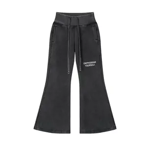Unisex Flared Sweatpants – Vintage Style Washed Streetwear Cotton Bottom “Unprogram Yourself” Graphic Fleece Apparel Womenswear Pants | NEEDZFEEDZ