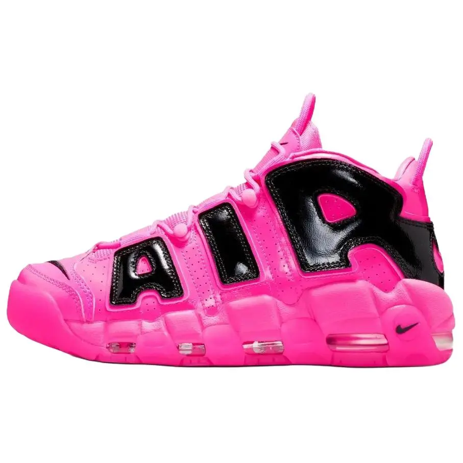 Nike Wmns Air More Uptempo 'Pink Blast' Women's Leather Mix Lace-Up Sneaker - 90s Bold Style, Solid, Multi-Size, US W 10, Athletic Streetwear Footwear