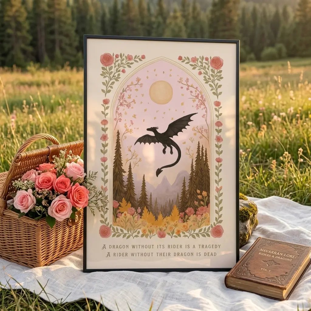 Dragon Without Its Rider Print, Floral Fall Dragon Poster, Fantasy Bookish Art, Girly Wall Art, Book Lover Gift, Dragon Print, Book Room Art, BookTok Room Decor