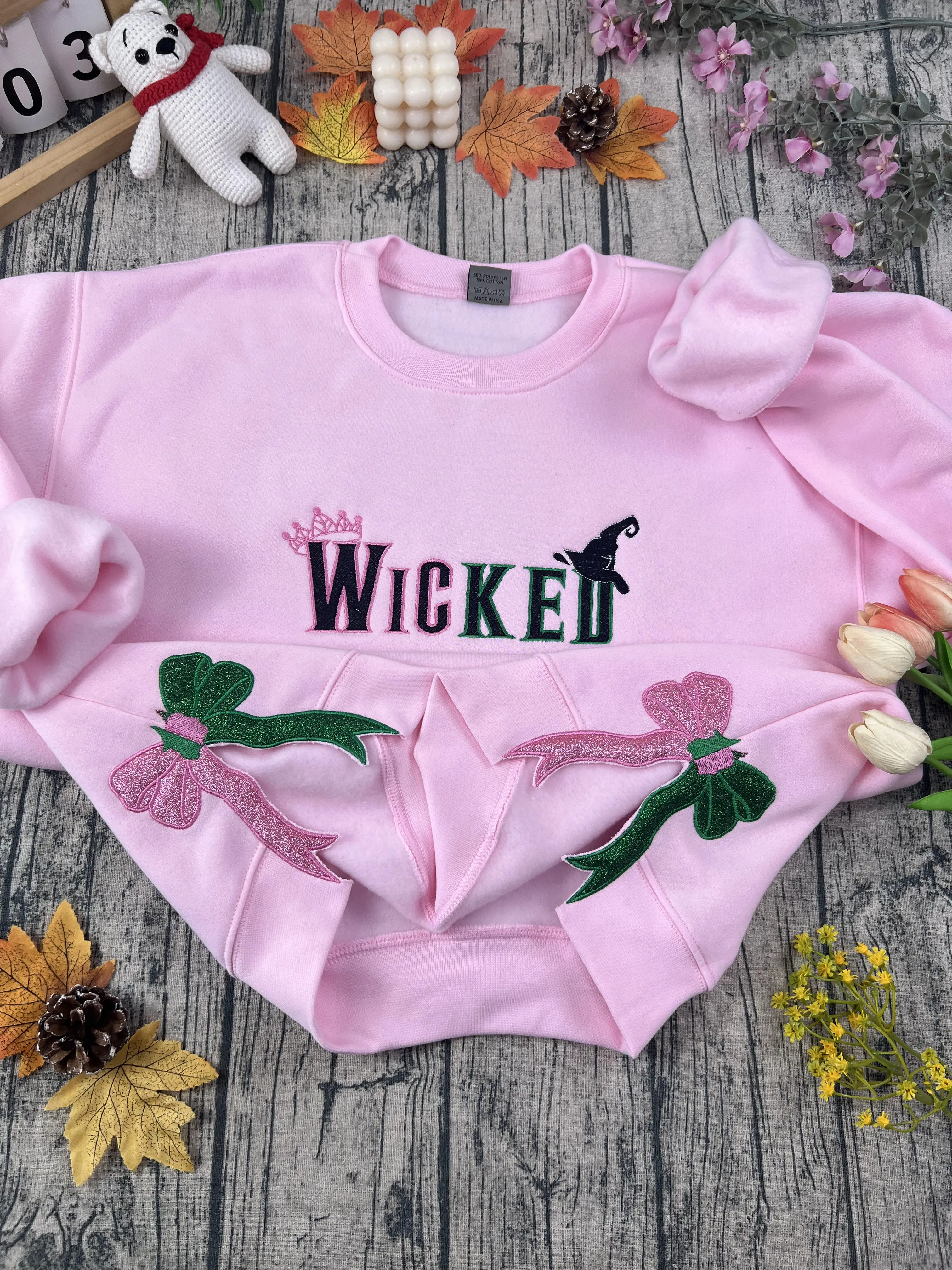 Embroidered Wicked  Sweatshirt Hoodie with Side Bow, Applique Embroidered Sweatshirt for Women - Comfort, Soft