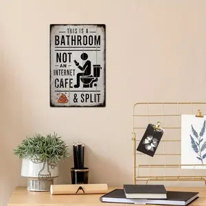 Vintage Metal Sign, This Is A Bathroom Not An Internet Cafe & Split Wall Art, Wall Decor for Home Farmhouse Washroom