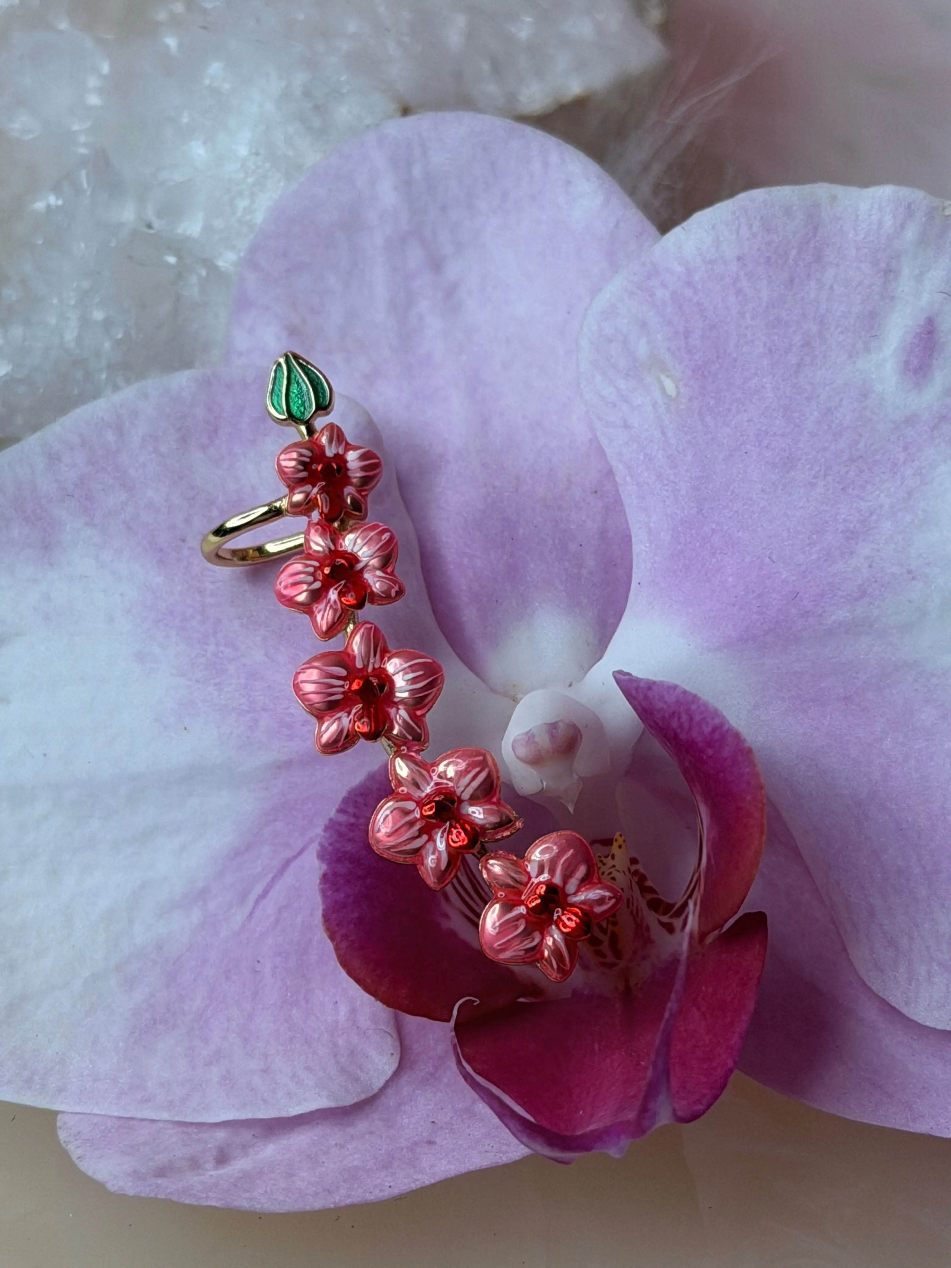 Orchid Fleur Collection : Red Orchid Ear Cuff Stud: Phalaenopsis  Flower Earring Climber