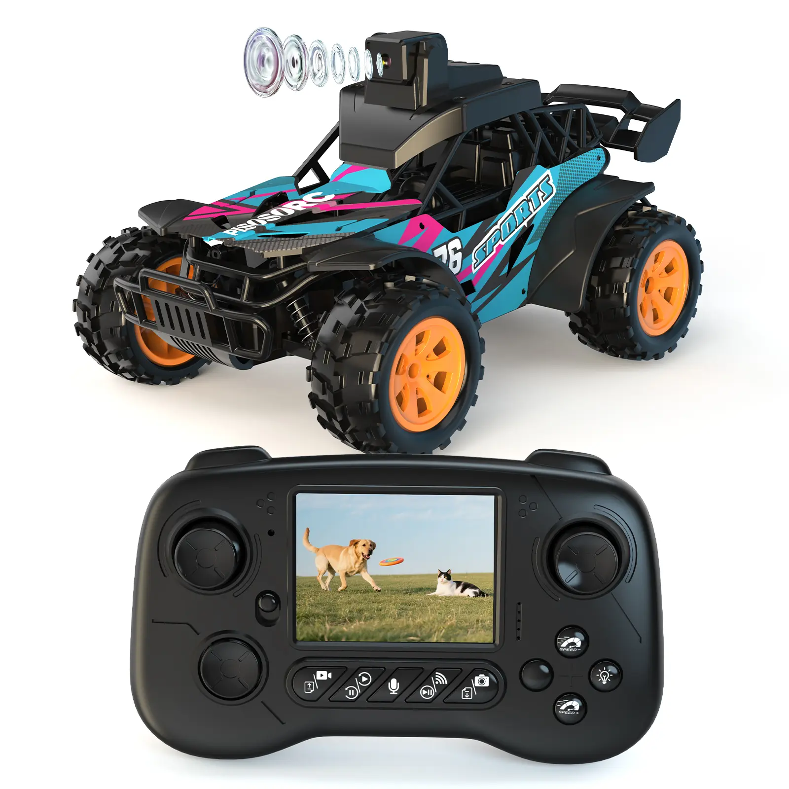 RC Car with Camera, 2.4GHz Remote Control Truck with 2.8”LCD Screen & 60° Adjustable Camera, Live Video, APP/Radio Dual Control, 2 Speeds, Rechargeable Off-Road RC Cars, Gift for Adults and Kids