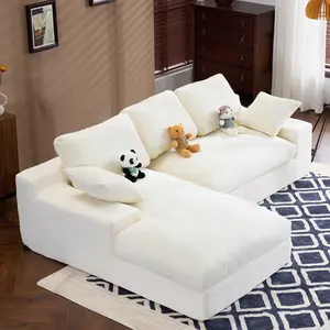 Compressed Corduroy Sofa, 3 Back Cushions + 2 Throw Pillows, Soft & Skin-Friendly, Warm & Healing for Living Room Decor