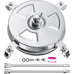 14" Stainless Steel Pressure Washer Surface Cleaner with 4 Caster Wheels, 4000 PSI, 2 Extension Wands & Nozzles, Power Washer Surface Cleaner for Concrete, Driveway, Patio, 1/4" Quick Connect