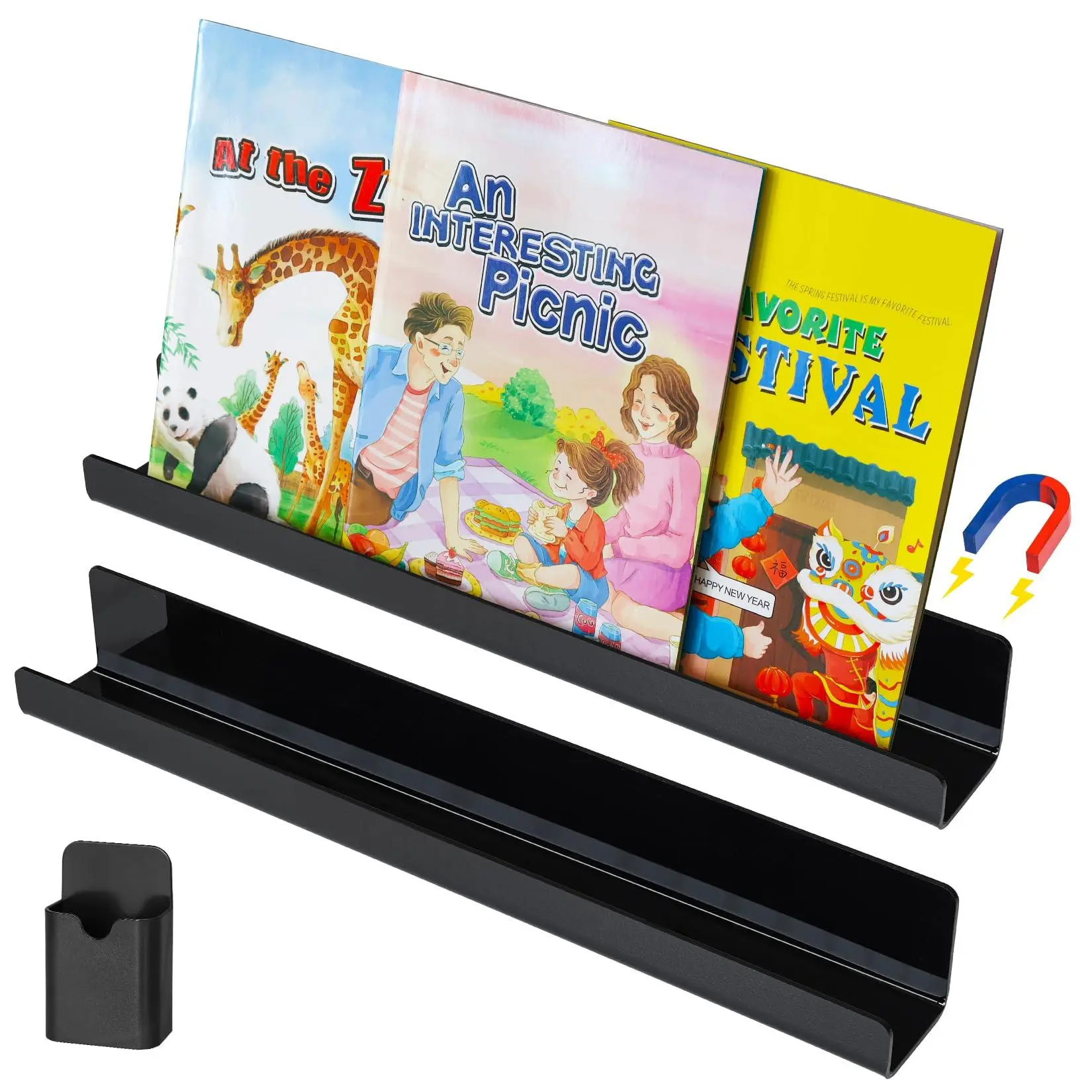 2 Magnetic Book Holder For Whiteboard  Shelf With A Pen Container Reusable Display Teacher Home Classroom Office Black