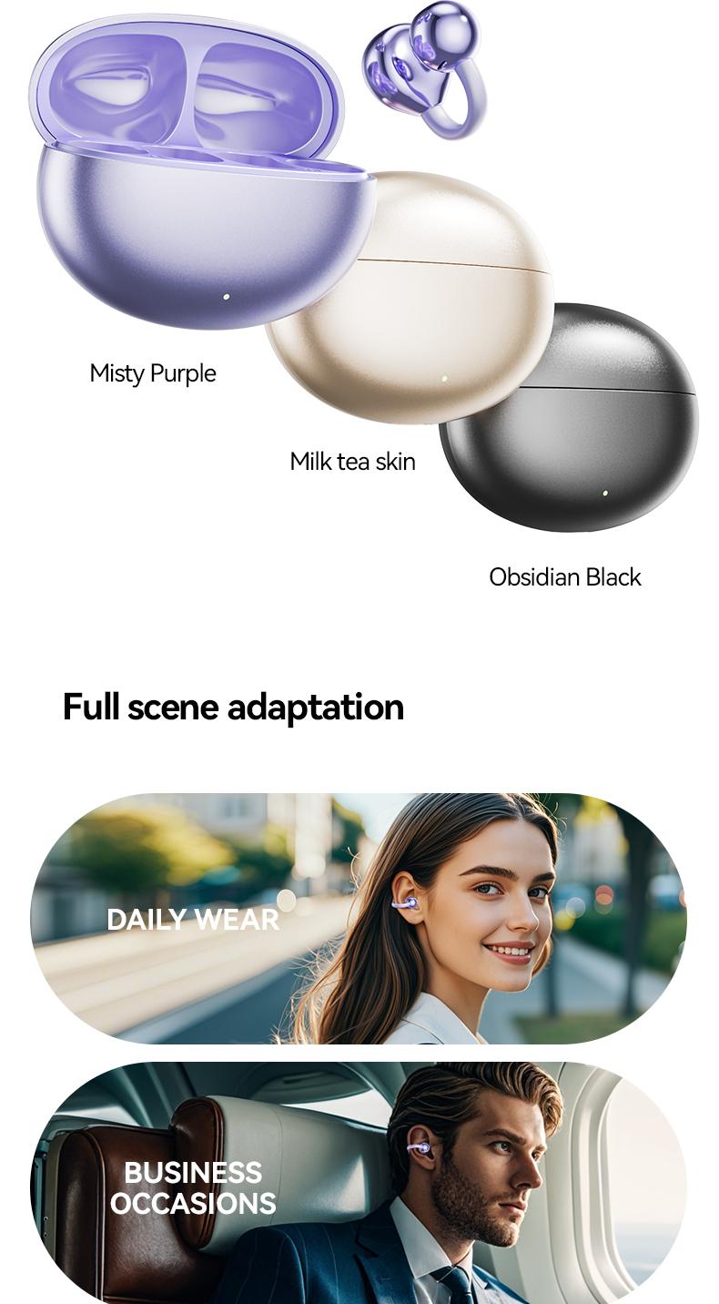 Clip-On Earbuds Gen 3, Open-Ear Wireless Bluetooth 6.0 Headphones with Mic, Secure Fit for Small Ears & Glasses Wearers, 50H Playtime, ENC, IPX5 Waterproof Sport Ear Buds