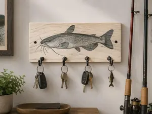 Catfish Key Hanger, Wooden Wall-Mount Home Organizer Hook, Decorative Gift for Indoor Use