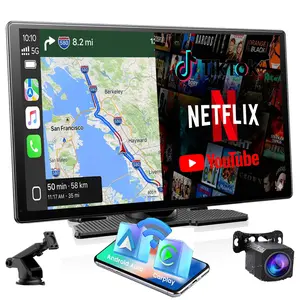 9" Portable Wireless CarPlay Screen for Older Cars | Built-in Netflix/YouTube/TikTok | Includes 720P Backup Camera | No Modification | Fits 12V-24V Cars, Trucks, SUVs