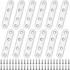Mending Plates Flat Brackets, 12 count Stainless Steel Straight Brace Brackets, Corner Fixing Joining Plates for Furniture with 48 Screws