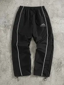 Men's Mountain Print Trendy Sporty Pants with Lines, Gym Workout Running Trousers with Side Pockets, Athletic Quick Dry Breathable Sweatpants, Drawstring Elastic Waist, Adjustable Cuffs, Striped Print Sweatpants, Quick Drying Pants