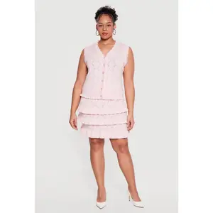 Plus Size Heart Geometric Pointelle Tiered Mini Skirt