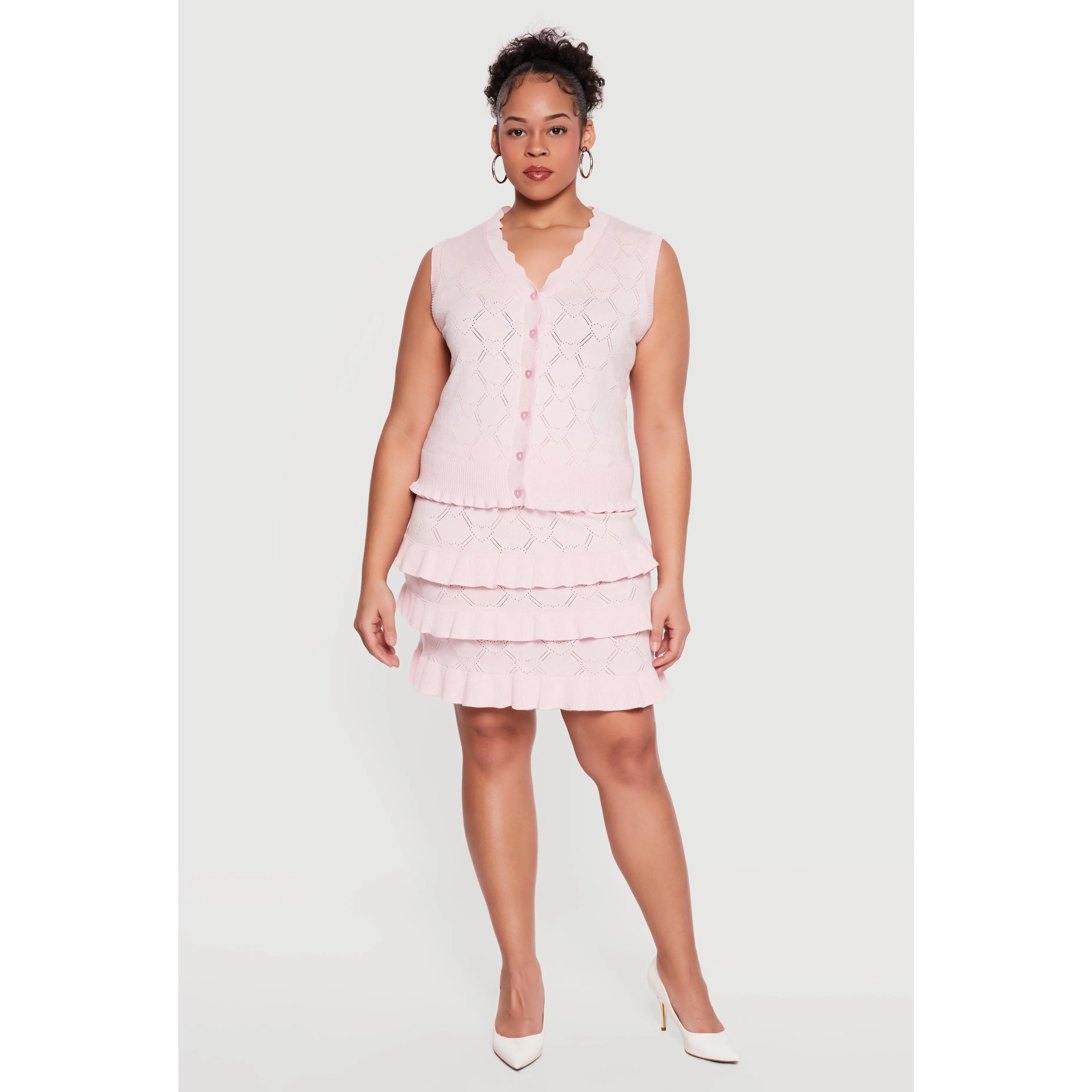 Plus Size Heart Geometric Pointelle Tiered Mini Skirt