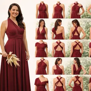 Taniri Women's Elegant Convertible Infinity Gown with Free Tube Top, Multi-Way Spandex Bridesmaid Dress for Formal Wear, Plus Size Friendly