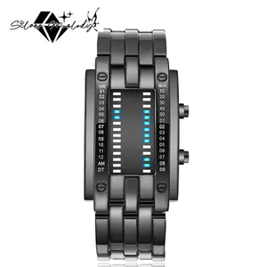 SMelody Fashion Mens Binary Sports Watch Digital LED Matrix Waterproof Outdoor Casual Black Bracelet Square Blue Backlit Watches Modern Fashionable Wristwatch icedwatches