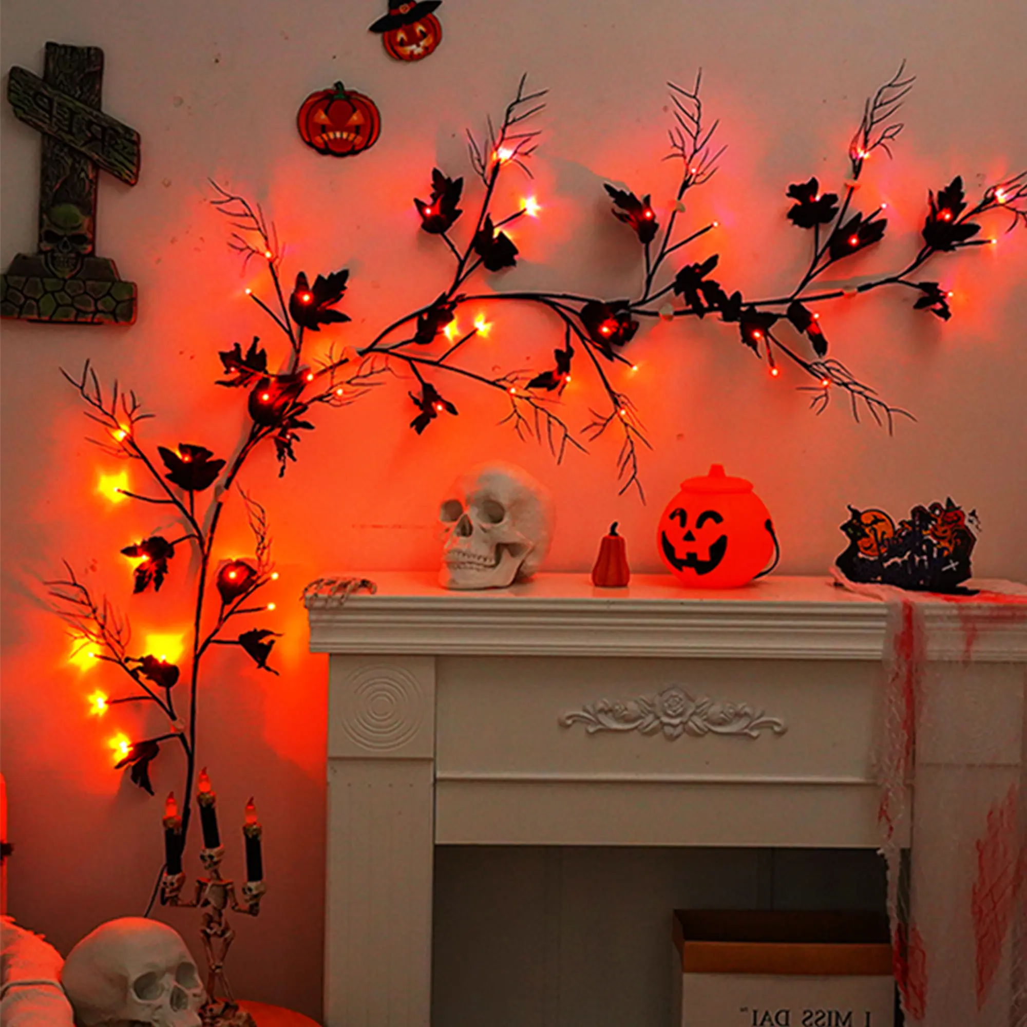 Halloween LED String Light, 1 Count USB Powered 48LEDs Coral Branch Light with 8 Modes, Decorative Light for Home Party Festival, Party Decoration, Wall Hanging Ornament, Party Lights