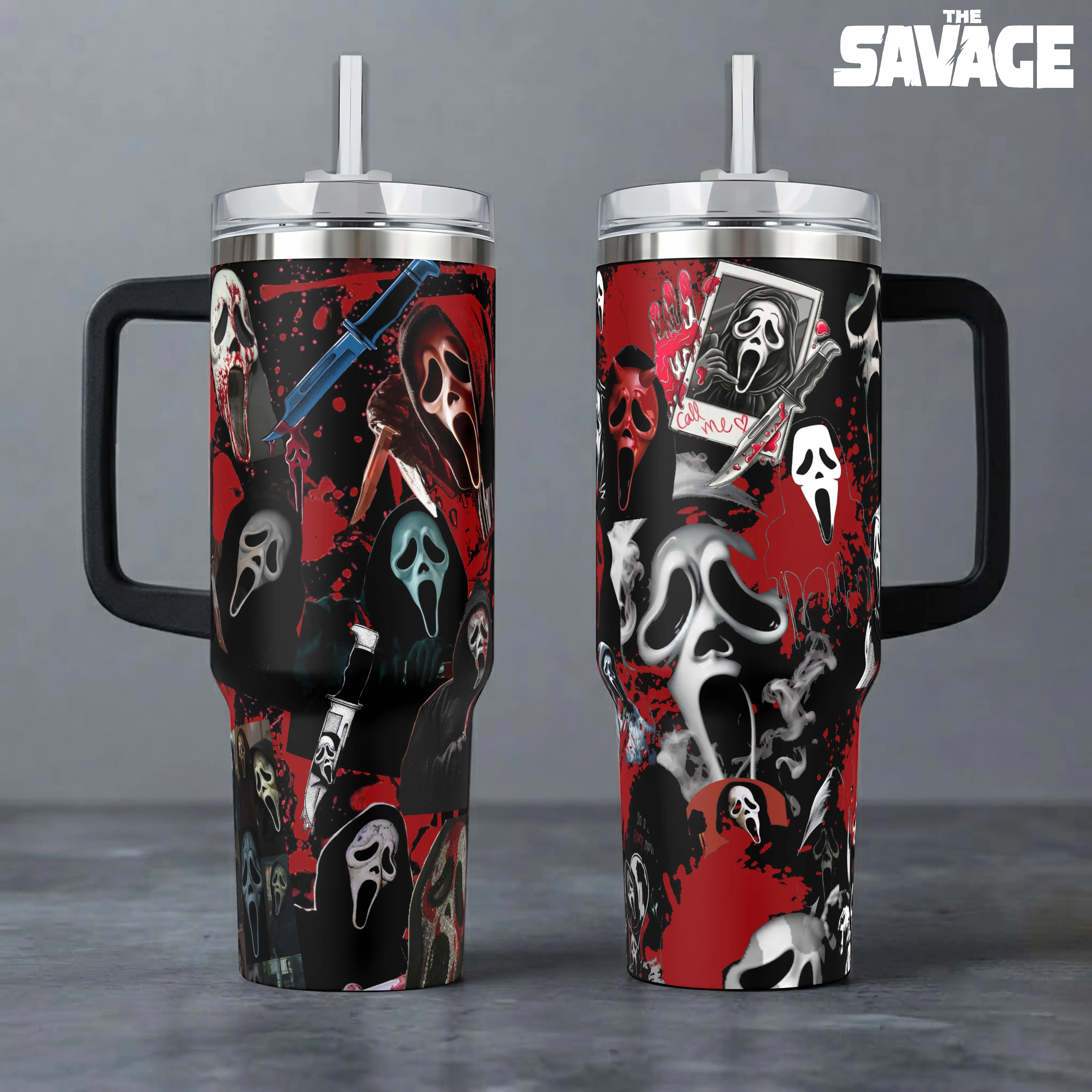 Scream Ghostface Horror Insulated Tumbler - 40oz Portable Reusable Bottle With Handle & Lid, 20oz Reusable Bottle No Handle - Bloody Scary Movie Gift For Horror Fans, Insulation, Bottles