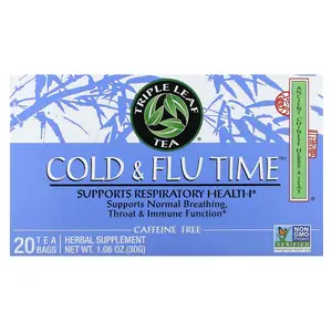 Triple Leaf Tea Cold & Flu Time Herbal Tea, Caffeine Free, 20 Tea Bags, 1.06 oz (30 g)