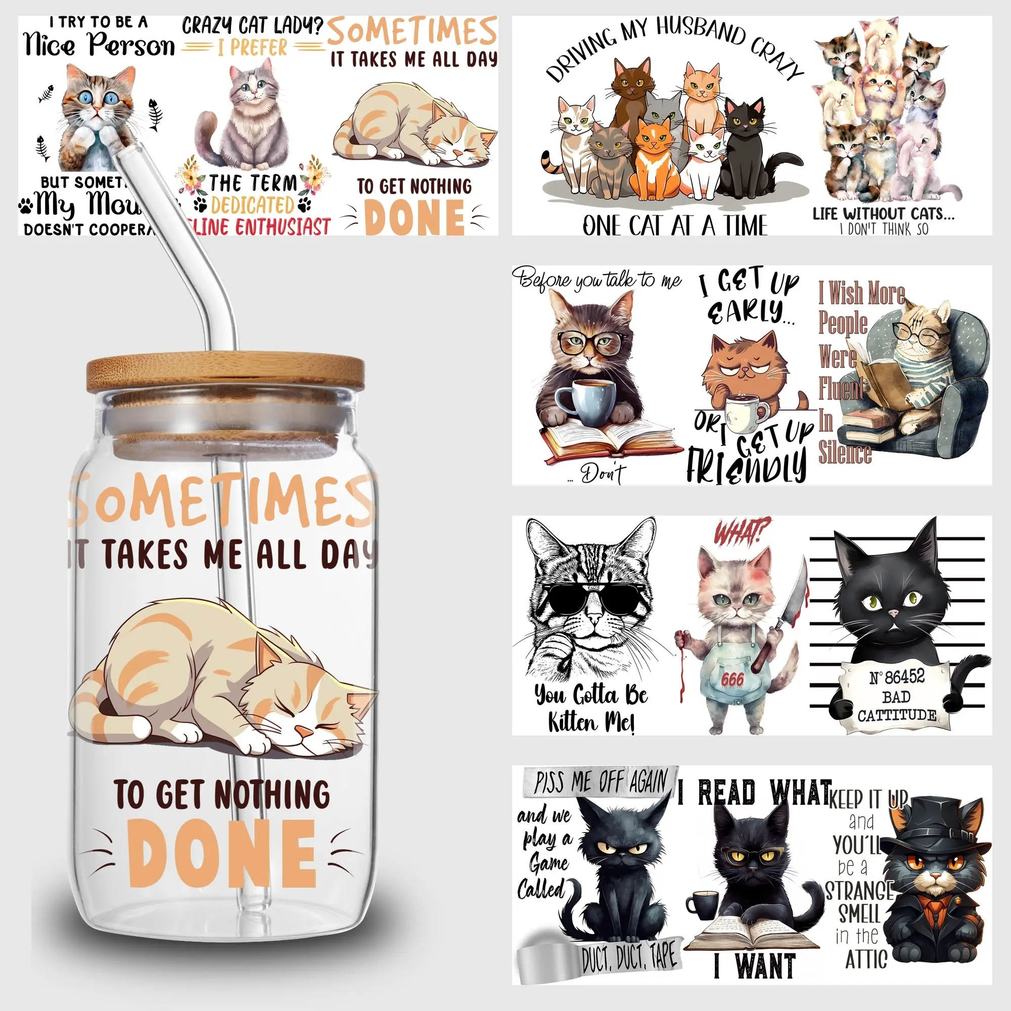 5-Sheet UV DTF Decorative Stickers - 9.4x4.3 Inch Waterproof 3D Effect Animal-Themed Crafts Cup Stickers for 16 oz Glass Cups, Mugs, Glass Decoration