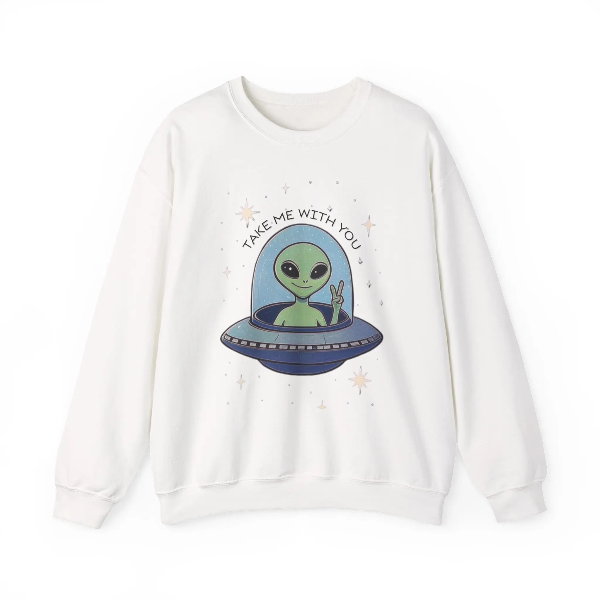 Alien-Inspired Crewneck Sweatshirt, Unisex Pullover, Casual Wear, Gift for Ufo Lovers, Cosmic Fashion, Everyday Comfort