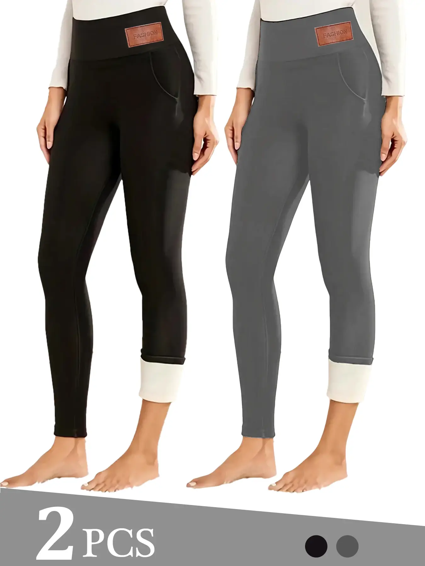 2 PCS Warm High-Waisted Fleece Yoga Leggings with Pockets Thermal Women's Activewear for Winter Comfort & Performance Belted Soft Materials Insulated Lining