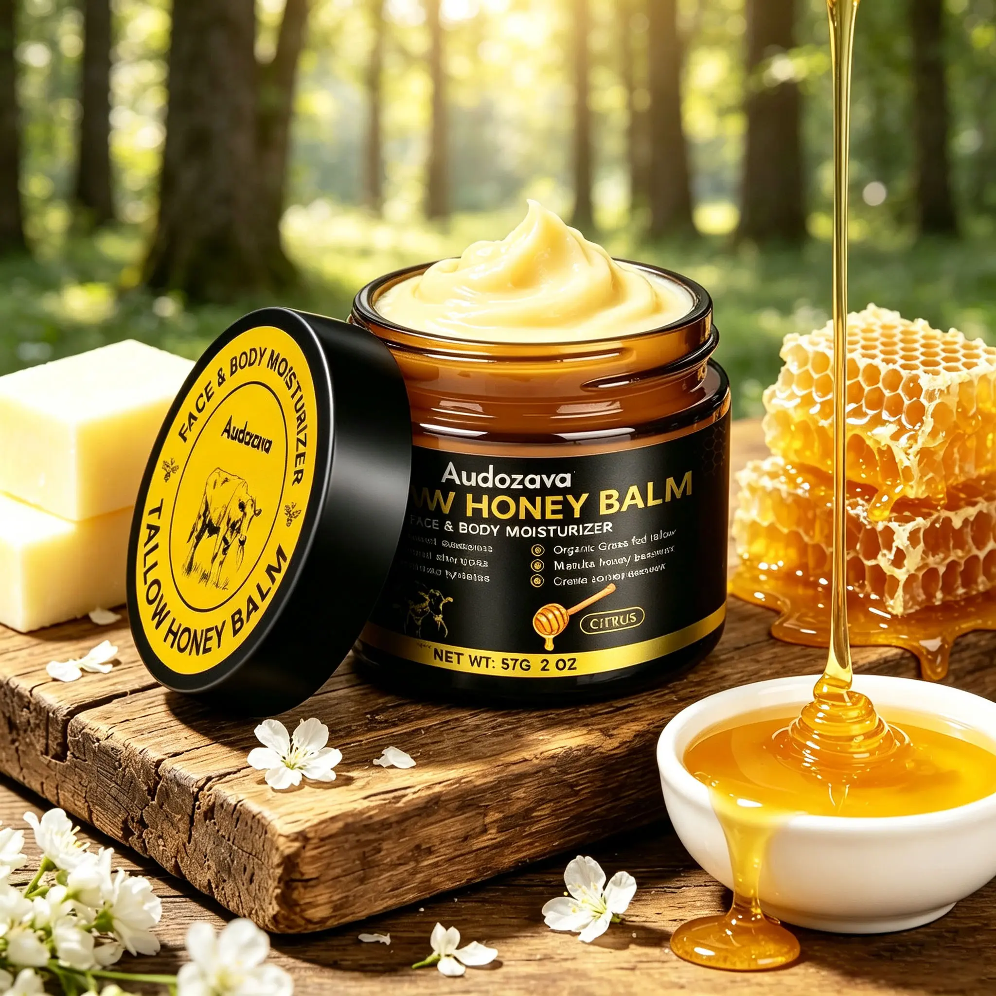 Beef Tallow for Skin, Beef Tallow for Face, Hydrating Tallow Balm with Raw Honey and Beeswax, Grass-Fed Beef Tallow & Raw Wild Honey Blend, Body & Face Moisturizer, Natural Formula, Light Scent