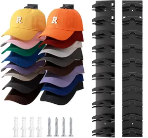 2 Pack Hat Organizer for Baseball Caps Strong Adhesive Wall Mount Multilayer Hooks for Closet Door & Bedroom Black-20 Ideal for Storing Up to 20 Hats