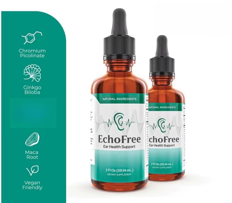 EchoFree-100%Natural-20-in-1 Liquid Formulafor Ear Welness-With Chromium Picolinate, Ginkgo Biloba&GABA-Sugar-Free, Vegan, Non.GMO-Daily Support for Quiet Focus & Clarity-2Droppers/Day