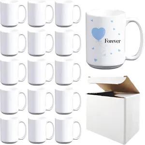 15 PACK 15 oz sublimation mugs with boxes round handle tazas para 15oz ounce coffee cups for sublimation mug blanks bulk products (White, 15 count-15OZ)