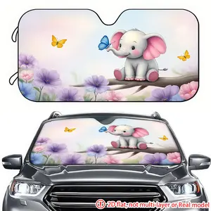 1pc cute elephant and butterfly car sunshade 2D high-definition printing, car sunshade effectively blocks sunlight, suitable for SUV, General Motors, truck front windshield decoration