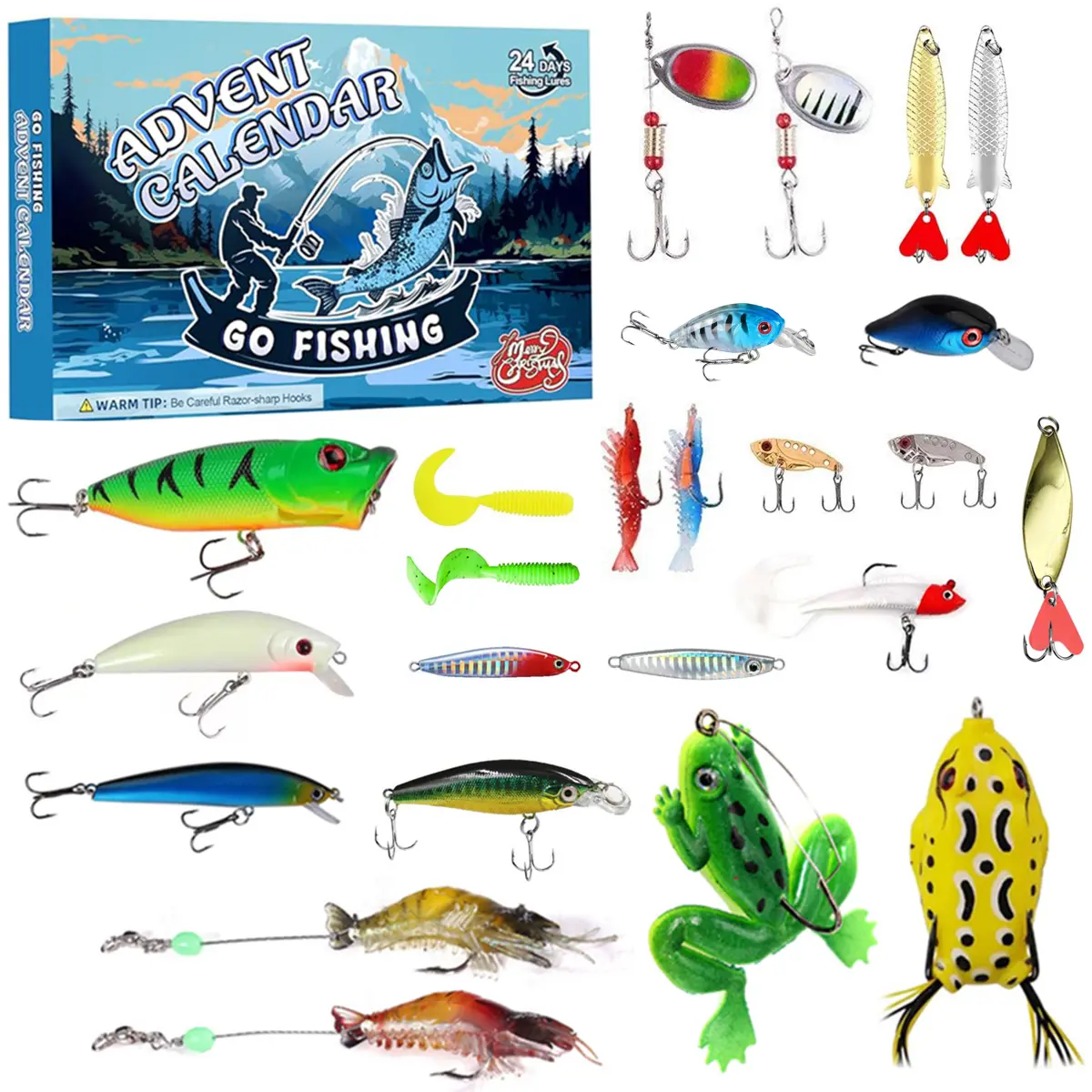 Advent Calendar 2026: Fishing Lure 24 Days Christmas Countdown | Calendar Adult Men Teens Boys Men, Tackle Lures Chritsmas Gifts for Granpa Dad Boyfriend Brother Fishing Lovers
