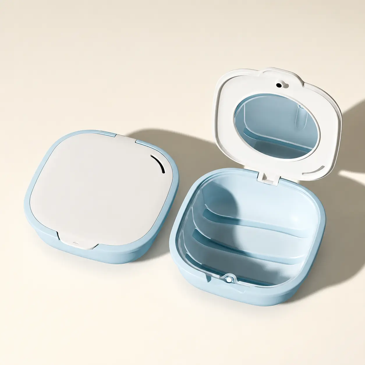 Minimalist Compact Square ABS Retainer Case with Mirror, Drain Tray, Waterproof Lid - Neat Freak On-the-Go Organization Features Storage Box for Self-Care Travel & Home Use