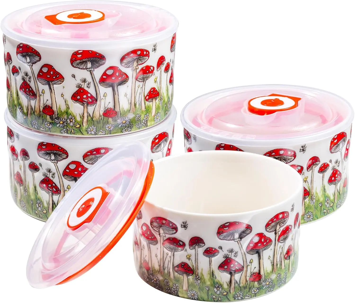 Ramekins Oven Safe with Lid, 8 OZ Creme Brulee Ramekins Embossed Mushroom Ceramic Ramekin Baking Pudding Cups for Souffle Custard Dips, Mini Bowls for Dessert, Appetizers Meal Prep Christmas