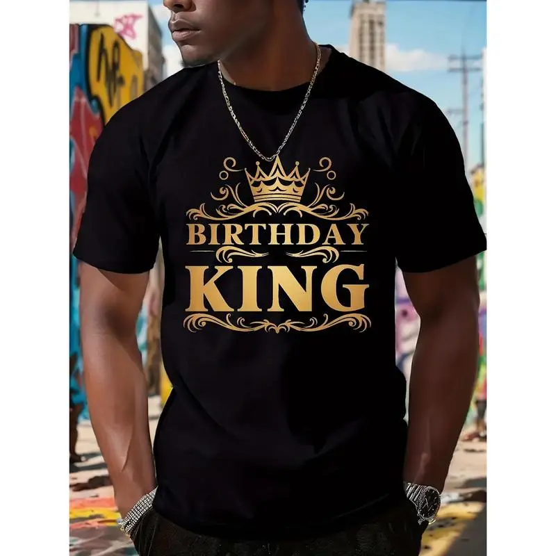 100% Cotton [Cool Birthday King Tee] Casual Birthday King Men's Short-sleeved T-shirt - Comfortable and Versatile Daily Spring and Summer Clothing funny shirt