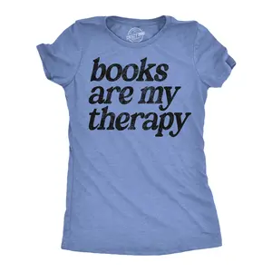 Womens Funny T Shirts Books Are My Therapy Cute Reading Tee For Ladies Funny Womens T Shirts Cute Vintage Fashion Casual Ladies T-Shirt Gift Funny Nerd Top Women's Novelty Tees Light Blue