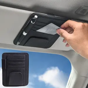 1pc Universal Car Visor Organizer, PU Leather Storage Box Pocket Glasses Card Pen Ticket Holder, Auto Interior Accessories
