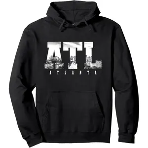 Men's Atlanta Skyline Pride Graphic Hoodie - Cotton Blend Black Long Sleeve Pullover Regular Fit | Soft & Breathable Fabric, Durable Print, Everyday Comfort, Machine Washable, vintage urban cityscape
