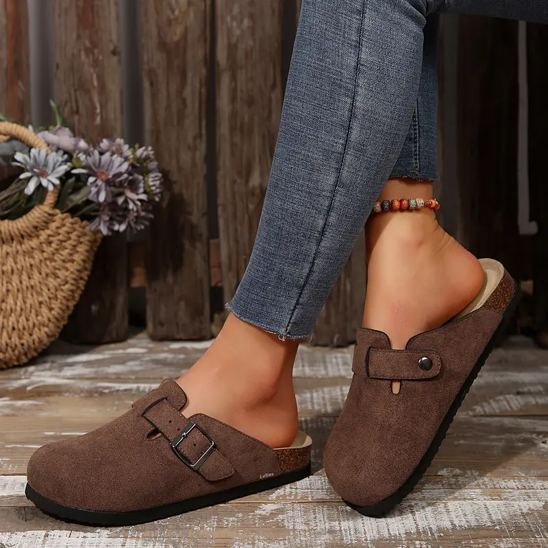 Women's Comfort Cork Footbed Round Toe with Adjustable Buckle Slip On Potato Shoes For Indoor And Outdoor Activities