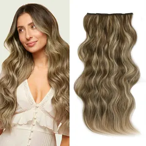 Qbeauty Dirty Ash Bronde Clip-in Synthetic Hair Extensions - 4PCS Long Wavy, Double Weft Thick Women's Natural Extensions with Synthetic Soft Hairpieces