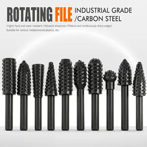 10-Piece Rotary File Set, 6.35mm Handle Diameter, Wood Carving Grinding Head, Suitable for Wood, Plastic, DIY Projects