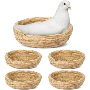 4 count Bird Nest  Woven Flat Base  Bird House Breeding Nest Small  Cage Accessories for Pigeon Parrot Budgie Parakeet Cockatiel Hamster Gerbil Pig(8.66 Inch)