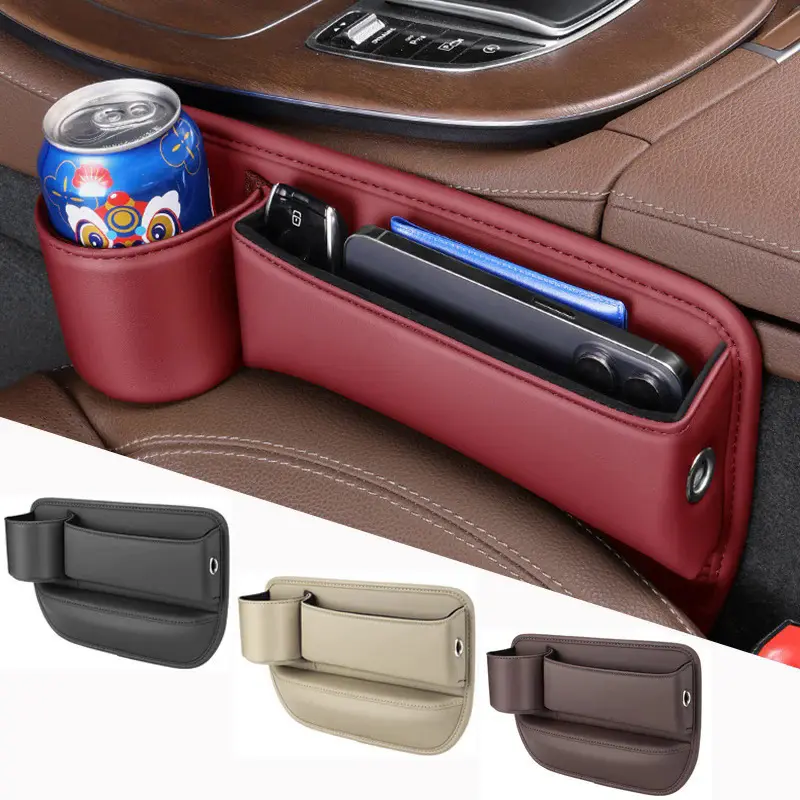 1 pc Car Storage Supplies - Multifunctional Storage Box with Pockets, Can Hold Wallets, Keys, Cards, Cups, Phones, And Other Items, Car Storage High-quality PU Leather Supplies