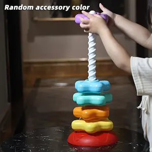 Rainbow Rotating Tower Stacking Music (1 set), Rotating Music Toys, Puzzle Rainbow Rotating Music Stacking Music, Puzzle Early Education Rotating Tower Rotating Circle Hand Eye Coordination Stacking Toy