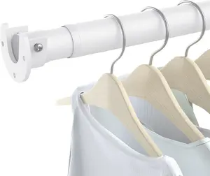 Closet Rods for Hanging Clothes, 17 to 84 Inch Heavy Duty Stepless Adjustable Closet Hanging Rod, 1.3 Inch Diameter Metal Closet Rod for Wardrobes Laundry Bedroom RV, White