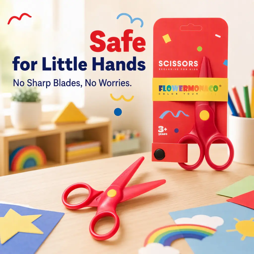 Kids Safety Plastic Scissors - Blunt-Tip, No Sharp Metal Blades, Ergonomic Craft Scissors for 3+ Toddlers, Preschool Art Supplies, Ideal Birthday Holiday Gift