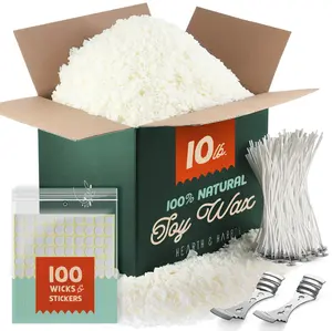 Hearth & Harbor Soy Candle Wax for Candle Making, Premium Natural Soy Wax Flakes, 100 Cotton Candle Wicks, 100 Wick Stickers, & 2 Centering Devices