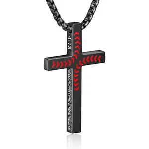 Baseball Cross Necklace for Boys Men Inspirational Christian  Verse Cross Pendant Stainless Steel Chain 20+2 inch Baseball  Religious  for Men