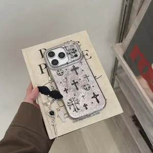 Silver Color Cross Phone Case for iPhone 16 Pro Max, iPhone 13, iPhone 17, iPhone 14, iPhone 15, Protective Cover, Accessories