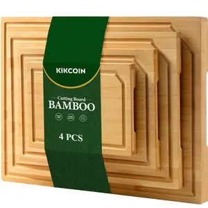 Cutting Board, 4 Pcs Extra Large Bamboo Cutting Boards for Kitchen, Wood Serving Tray with Juice Groove